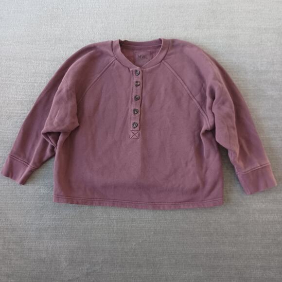 Madewell MWL Betterterry Henley Sweatshirt Womens Small Purple Cropped Casual - Picture 8 of 8